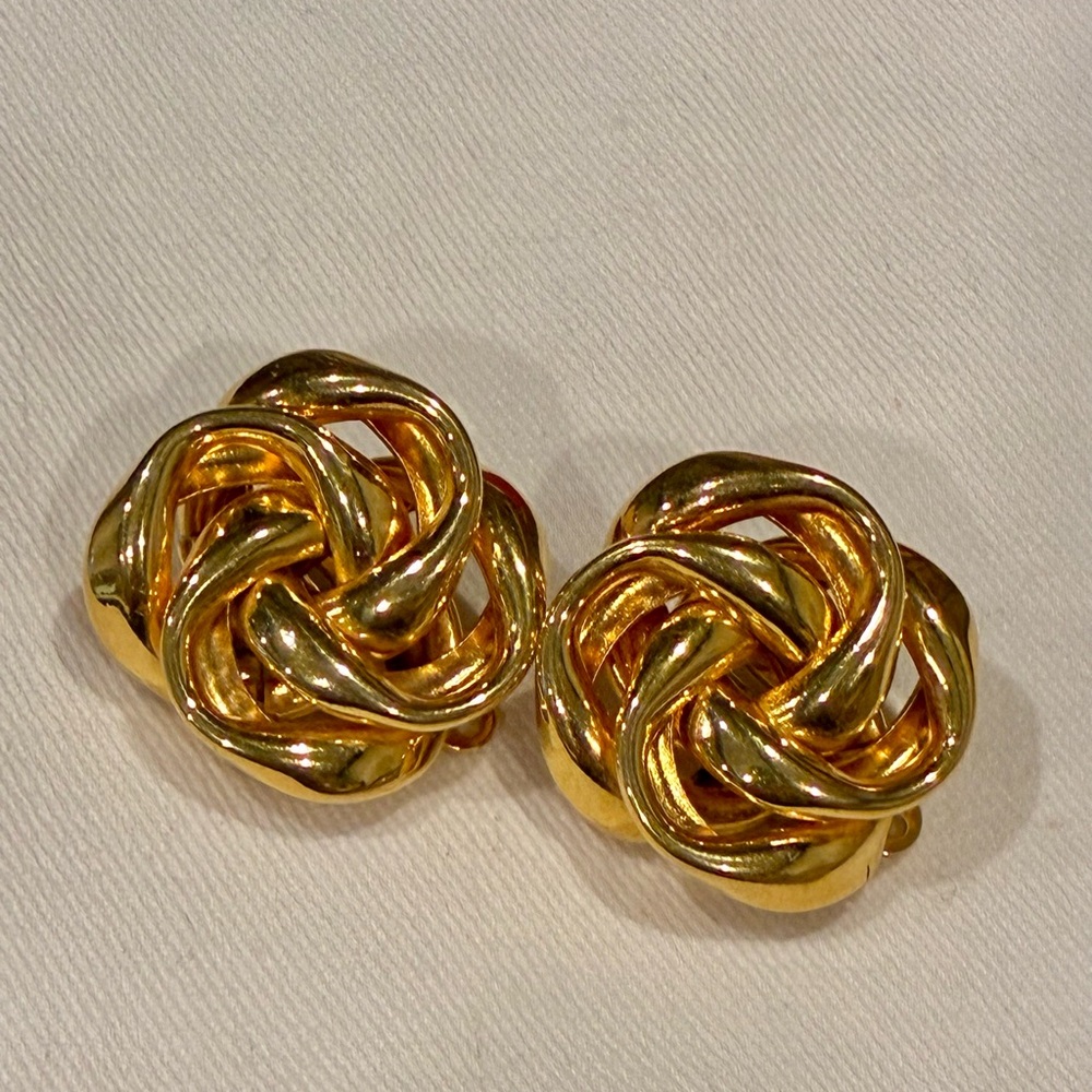 Gold Knot Statement Clip-On Earrings - Women Jewelry